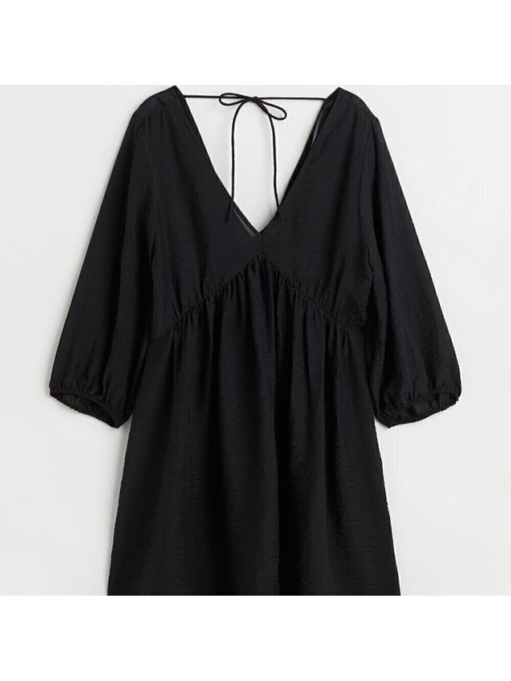 H&M Black Mini Dress V Neck 3/4 Sleeve Size XS NWT